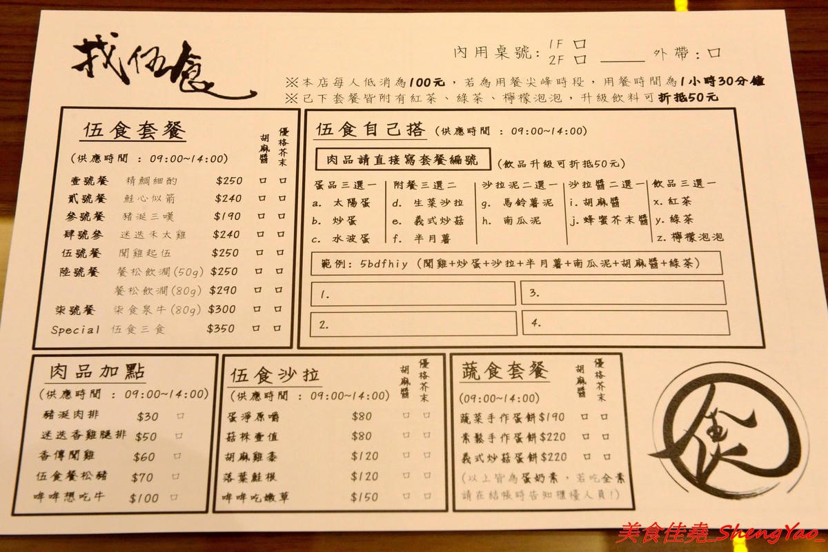 [台中西區]找伍食Find Fifth – 台中新開的早午餐,主打多種肉品大份量套餐,附餐、蛋和沙拉那些全都能自行選擇搭配,9/5-9/16試營運期間點套餐並按讚打卡就送一份藍莓派或豆漿派,原蔬服蛋餅位置。