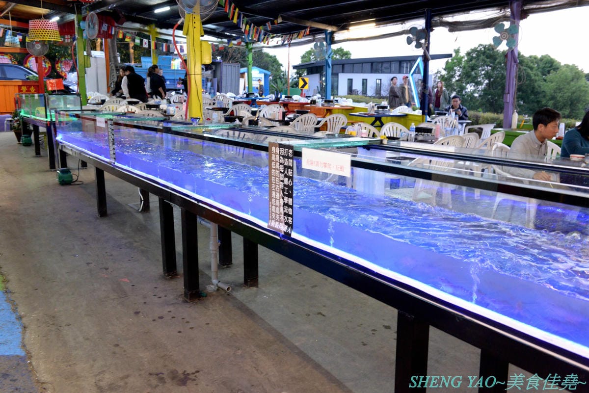 [台中龍井]那兩蚵 泰國流水蝦吃到飽 – 全台首家可以看夜景的流水泰國蝦吃到飽燒烤餐廳,人體工學設計LED變色水道,新鮮活跳跳泰國蝦挾好挾滿,除了泰國蝦還有多樣生猛海鮮食材無限供應,大推