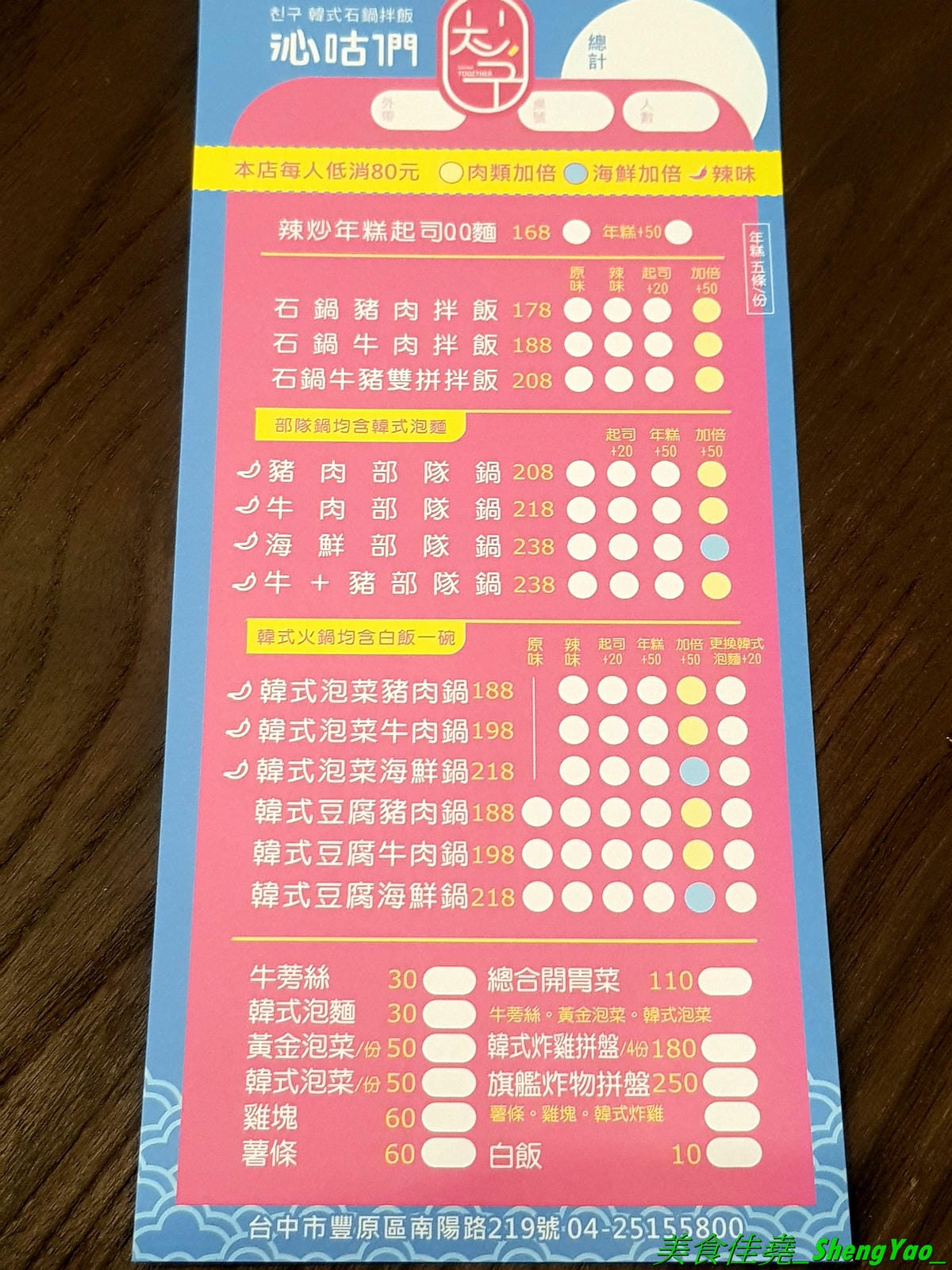 [台中豐原]沁咕們 – 豐原新開的韓式料理,裝潢超有特色,立體感設計的彩繪牆面漂亮到不行,石鍋拌飯、部隊鍋和韓式炸雞不錯吃有推薦,內用有泰式奶茶和可爾必思冰沙無限暢飲,C/P值不錯。